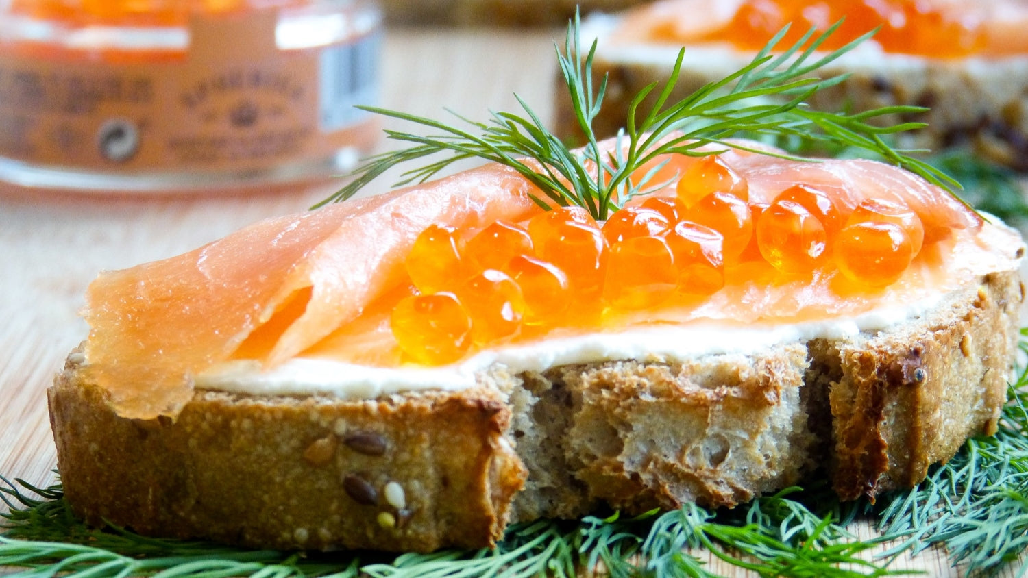 salmon and philadelphia toasts with spherika salmon roe | Spherika