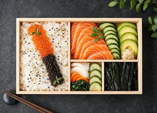 Bentō japonés con esferas de pescado