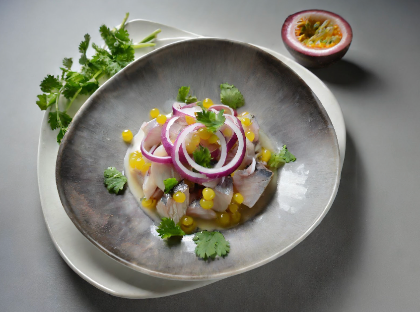 CEVICHE DE ARENQUE CON ESFERAS DE FRUTA DE LA PASIÓN: UN PLATO REFRESCANTE