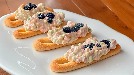 Marinera murciana con esferas de anchoa